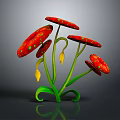 Vibrant Cartoon Scene With Red Flowers Green Curved Stems And Yellow Stamens